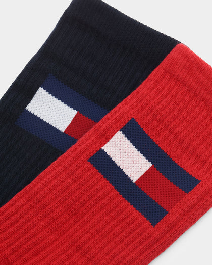 Tommy Jeans Large Flag Cotton Cushion Socks 2 Pack Red/Navy