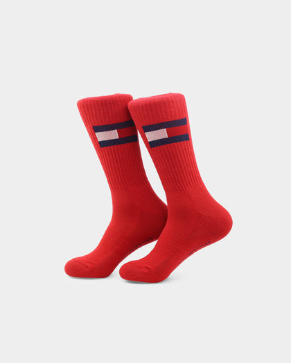 Tommy Jeans Large Flag Cotton Cushion Socks 2 Pack Red/Navy