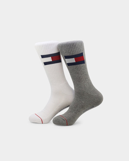Tommy Jeans Large Flag Cotton Cushion Socks 2 Pack White/Grey