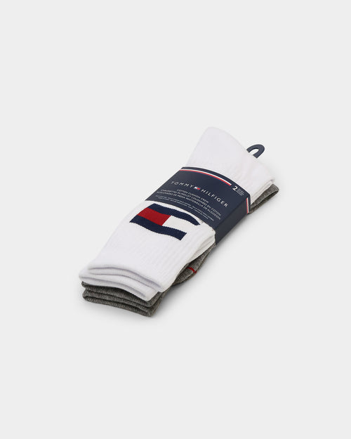 Tommy Jeans Large Flag Cotton Cushion Socks 2 Pack White/Grey