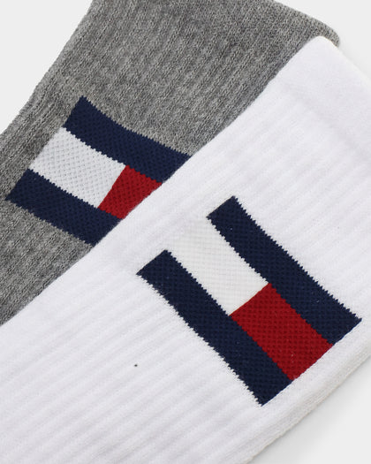 Tommy Jeans Large Flag Cotton Cushion Socks 2 Pack White/Grey
