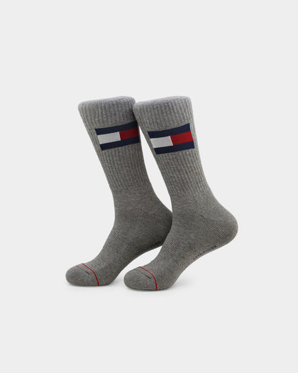 Tommy Jeans Large Flag Cotton Cushion Socks 2 Pack White/Grey