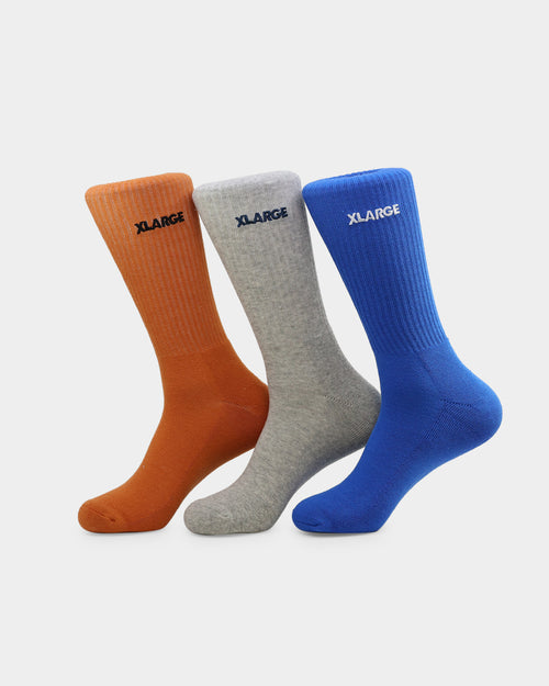 XLARGE Text Socks 3 Pack Orange/Grey/Blue