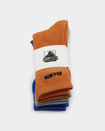 XLARGE Text Socks 3 Pack Orange/Grey/Blue