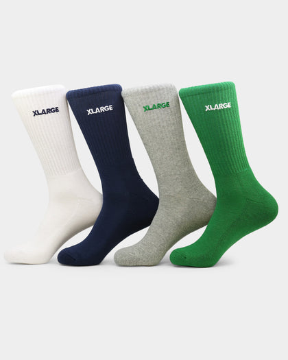 X-LARGE 91 Text Sock 4 Pack White/Blue/Green