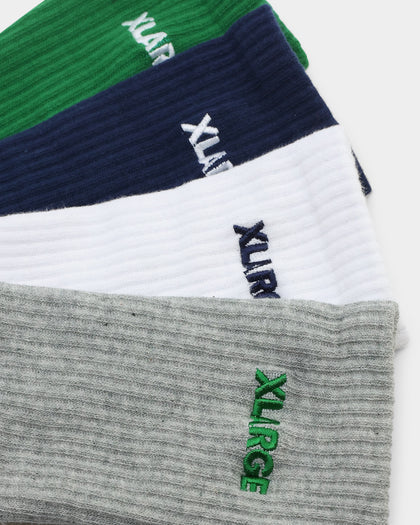 X-LARGE 91 Text Sock 4 Pack White/Blue/Green