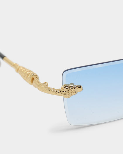 James Oro Blue Tint Serpent Authentic Sunglasses Gold/Blue