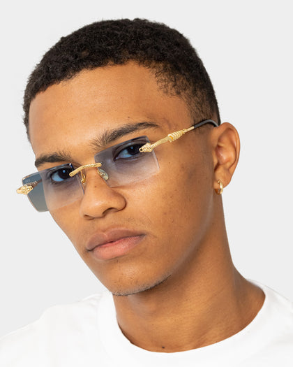 James Oro Blue Tint Serpent Authentic Sunglasses Gold/Blue