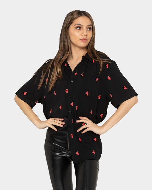 4HUNNID Mini 4 Button Down Shirt Black