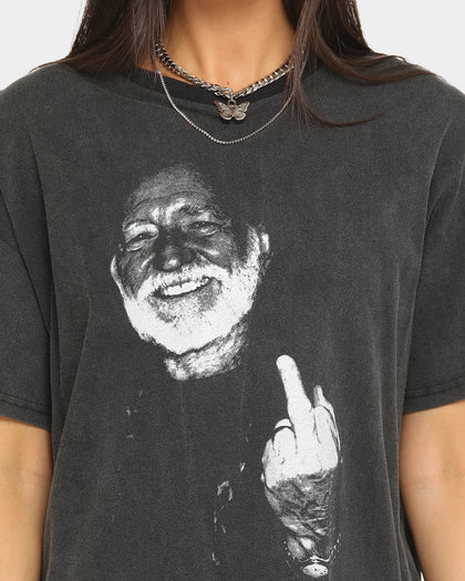WILLIE NELSON Finger Short Sleeve Vintage T-Shirt Washed Black