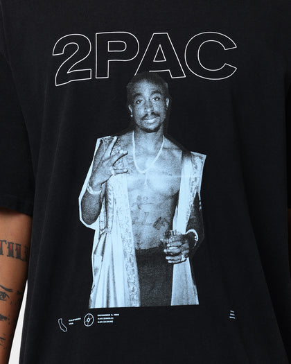 Tupac Blue Photo Short Sleeve T-Shirt Washed Black
