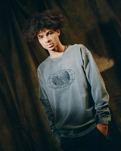 Wu Wear Merch Embroidered Logo Crewneck Black Wash