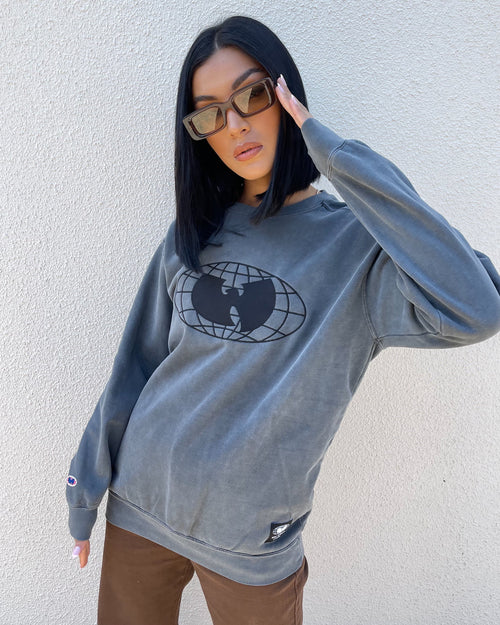 Wu Wear Merch Embroidered Logo Crewneck Black Wash