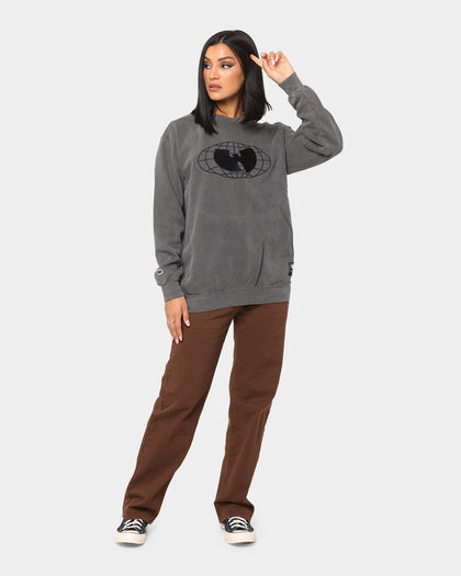 Wu Wear Merch Embroidered Logo Crewneck Black Wash