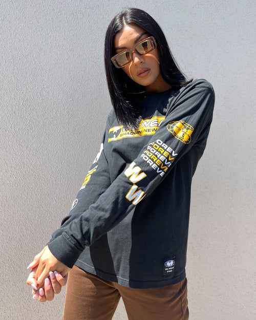 Wu Wear Merch Multi Logo Long Sleeve T-Shirt Black Wash