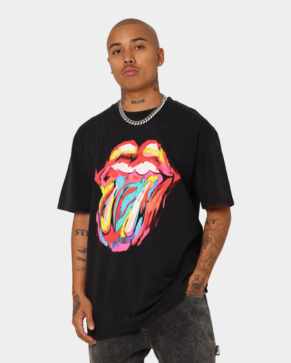 The Rolling Stones Watercolour Tongue Vintage T-Shirt Washed Black