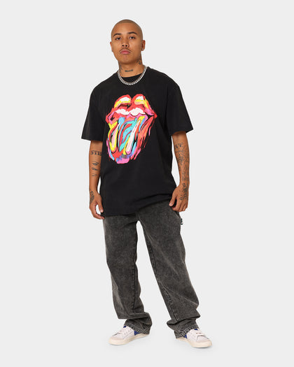 The Rolling Stones Watercolour Tongue Vintage T-Shirt Washed Black