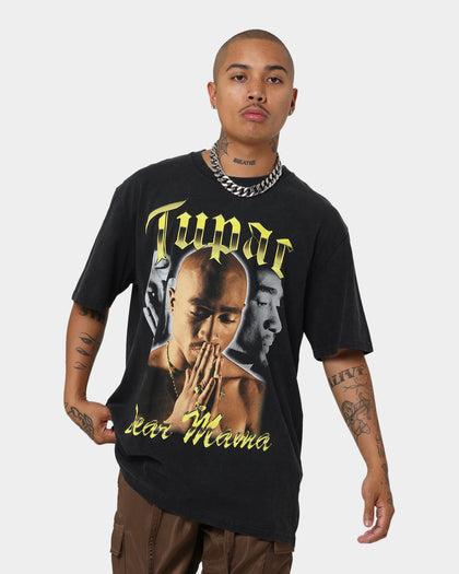 Tupac Dear Mama Gold Collage Vintage T-Shirt Washed Black