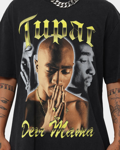 Tupac Dear Mama Gold Collage Vintage T-Shirt Washed Black