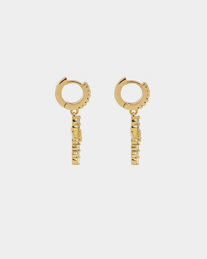 Raising Hell Iced Cross Huggie Earrings Iced Gold
