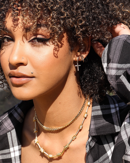 Raising Hell Iced Cross Huggie Earrings Iced White Gold