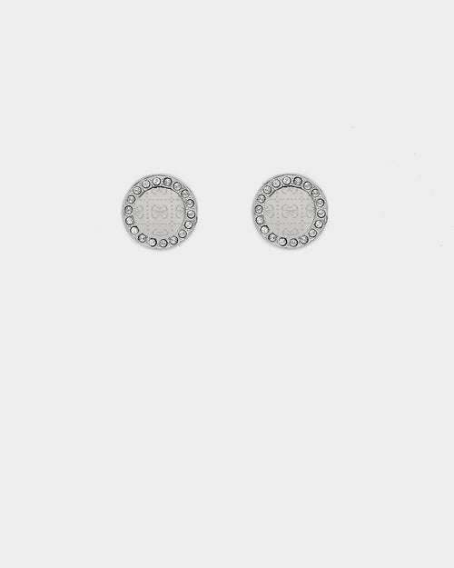 Guess Mainline Women's Coin and Crystal Stud Earrings Silver