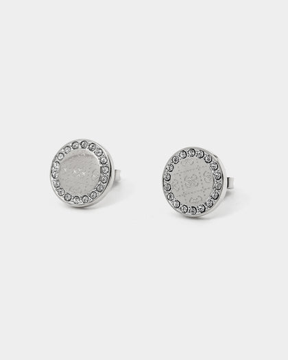 Guess Mainline Women's Coin and Crystal Stud Earrings Silver