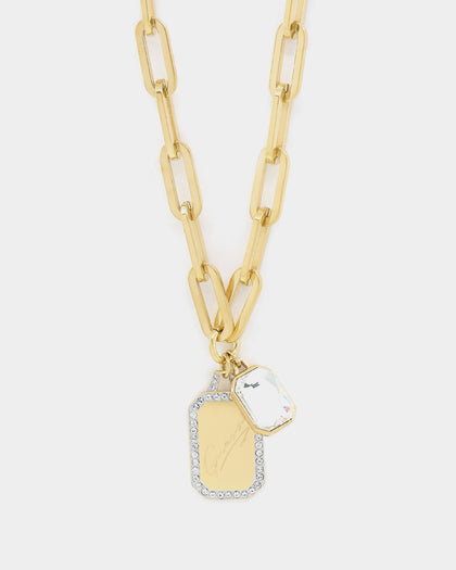 Guess Mainline Women's Single Chain Tag 15-17" Choker Necklace Gold