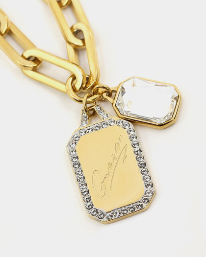 Guess Mainline Women's Single Chain Tag 15-17" Choker Necklace Gold