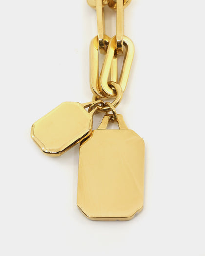 Guess Mainline Women's Single Chain Tag 15-17" Choker Necklace Gold