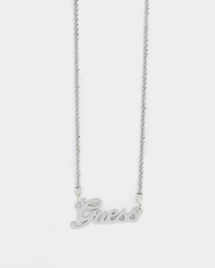 Guess Mainline Women's Lettering 16-18" Choker Necklace Silver