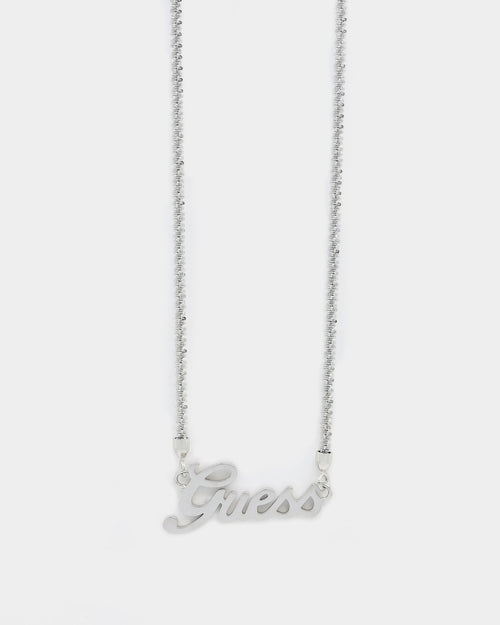 Guess Mainline Women's Lettering 16-18" Choker Necklace Silver