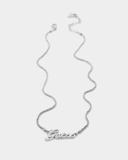 Guess Mainline Women's Lettering 16-18" Choker Necklace Silver