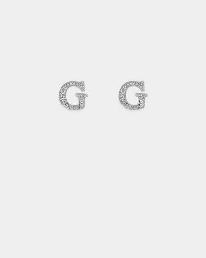 Guess Mainline Women's G Round Pave Stud Earrings Silver
