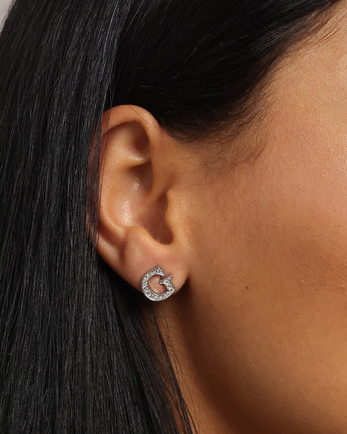 Guess Mainline Women's G Round Pave Stud Earrings Silver