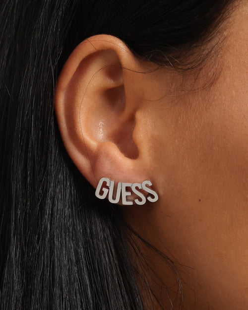 Guess Mainline Women's Guess Script Stud Earrings Silver