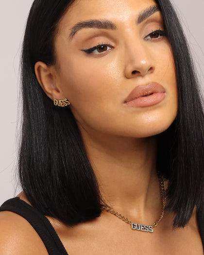 Guess Mainline Women's Guess Script Stud Earrings Gold