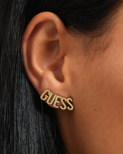 Guess Mainline Women's Guess Script Stud Earrings Gold