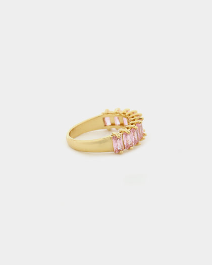 Raising Hell Women's Baquette Ring Iced Pink