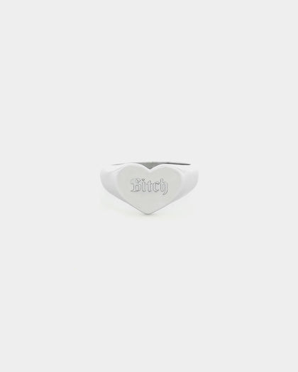 Raising Hell Women's Bitch Signet Ring White Gold