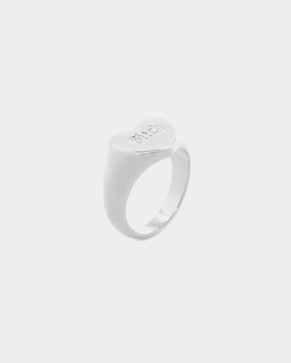 Raising Hell Women's Bitch Signet Ring White Gold