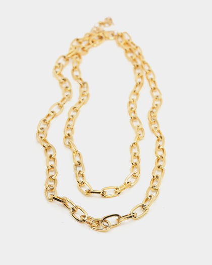 Rasing Hell Women's Gold Chain Layered Necklace Gold