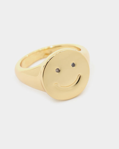 Raising Hell Women's Smiley Face Ring Gold