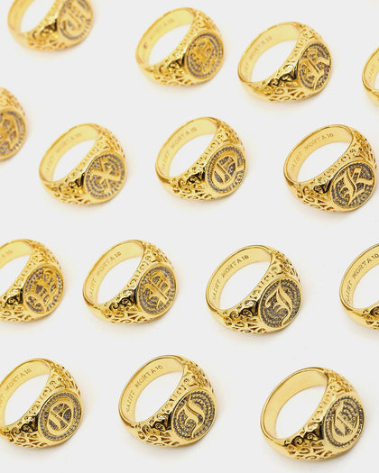 Saint Morta Letter Championship Ring Iced Gold