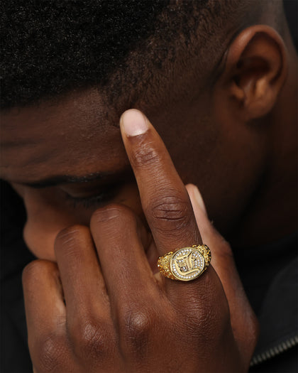 Saint Morta Letter Championship Ring Iced Gold