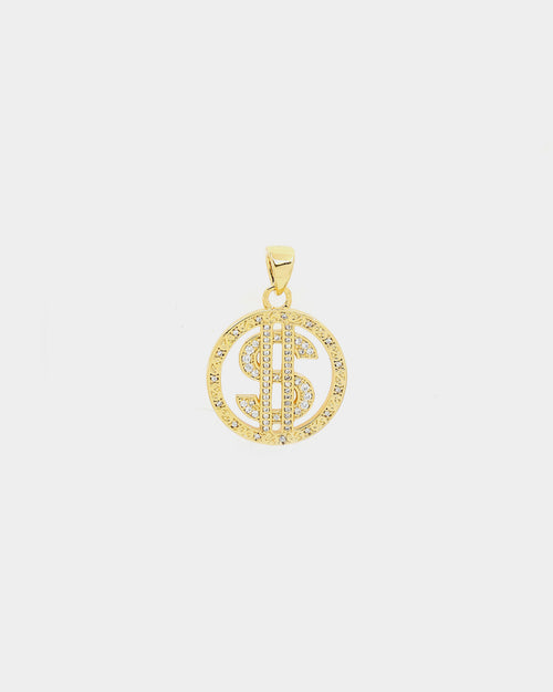 Saint Morta $$$ Circle Pendant Iced Gold