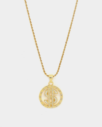 Saint Morta $$$ Circle Pendant Iced Gold