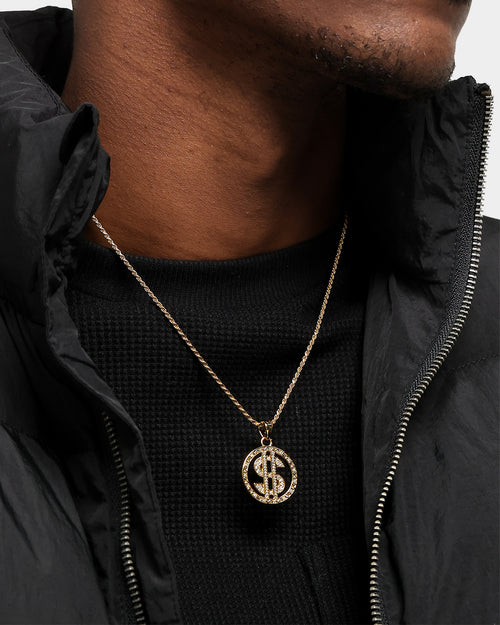 Saint Morta $$$ Circle Pendant Iced Gold
