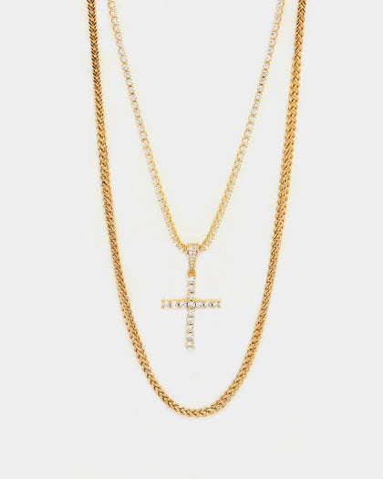 Saint Morta Double Cross Chain Iced Gold