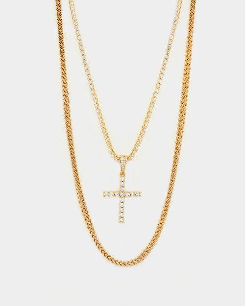 Saint Morta Double Cross Chain Iced Gold